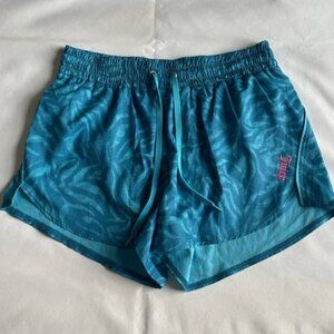 Teal Athletic Shorts with Pink Logo